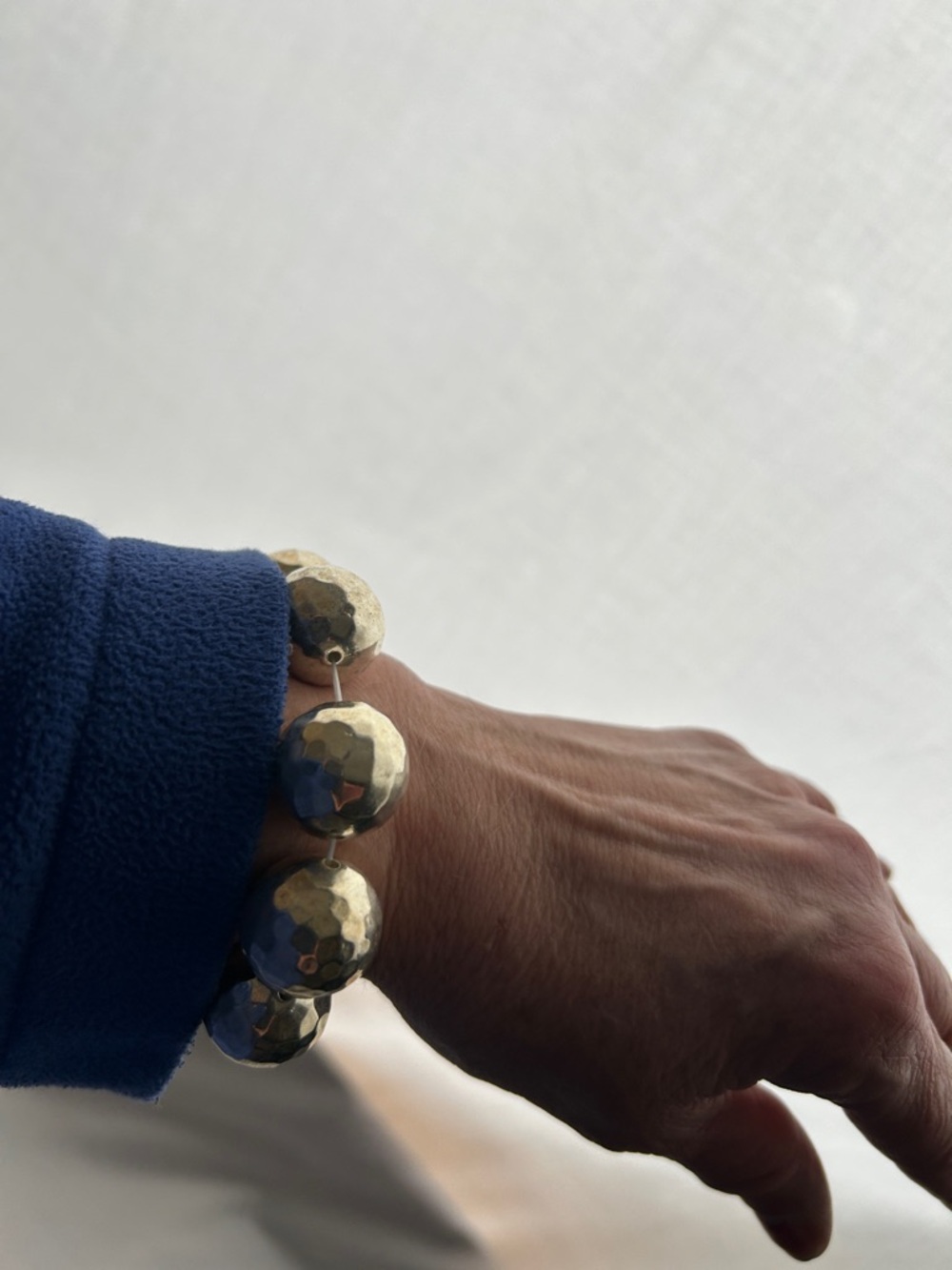 GoldTone Hammered Pewter Beads Disco Ball Stretch Bracelet - Women's Jewelry - Picture 2 of 2